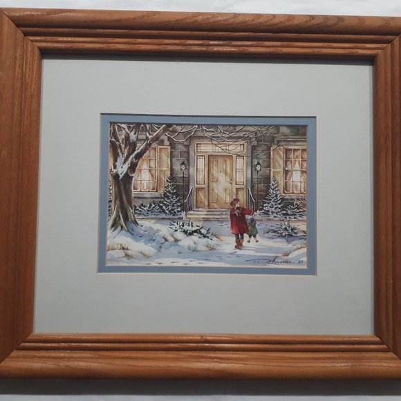 Trisha Romance Girl in Front of "Harrop Homestead" Art Print in Wood Frame - Picture 2 of 6